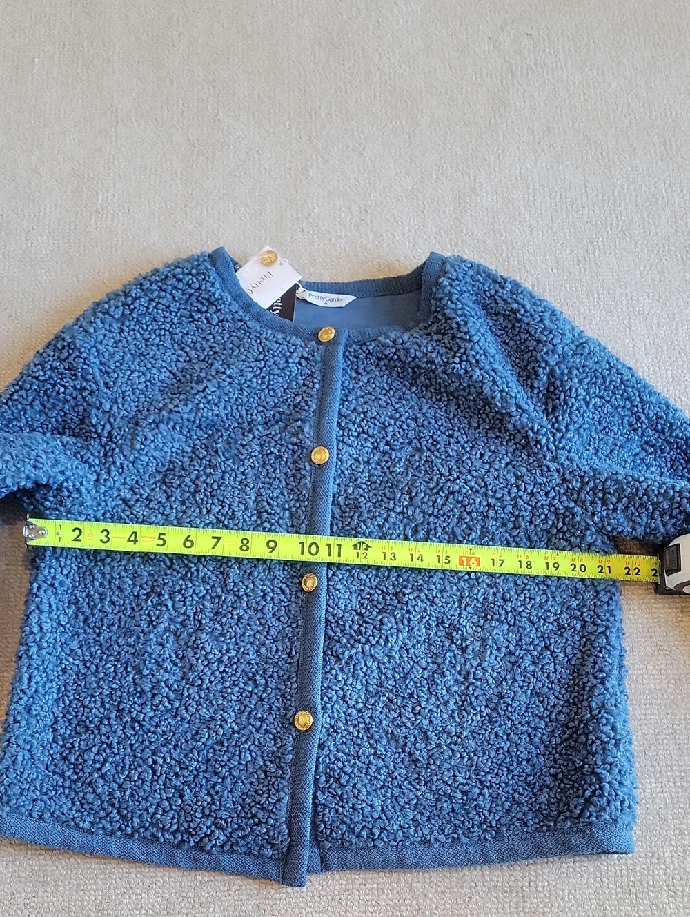 Fluffy Teddybear Textured Fleece Jacket w Gold Buttons - Picture 3 of 7